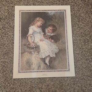Source Unknown Pastel Victorian Children Print - Soft Blue, Cream, Brown
